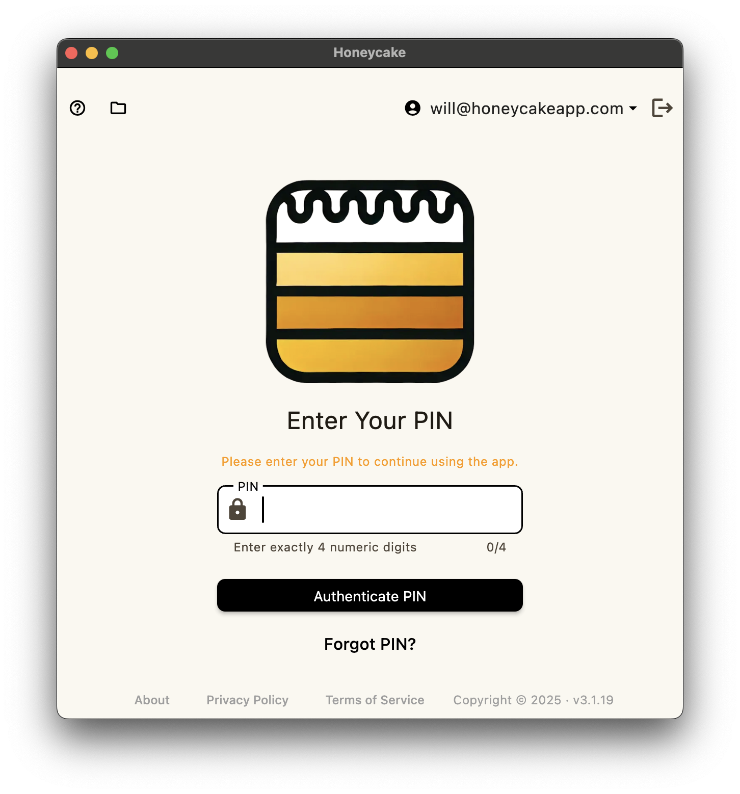 PIN Authentication Screen