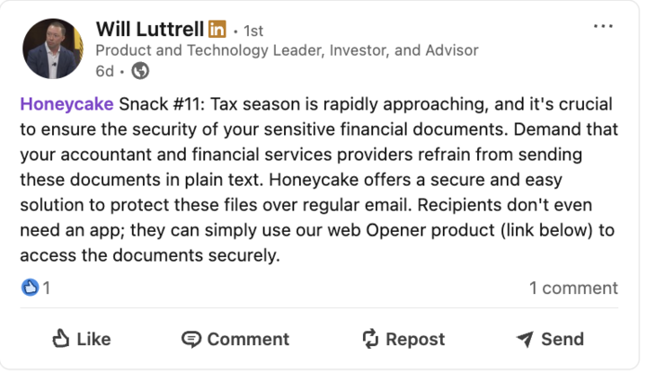 Honeycake Snack #11 - Tax season document security