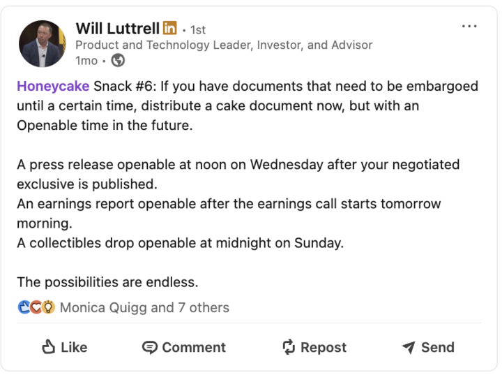Honeycake Snack #6 - Embargoed documents with future open times